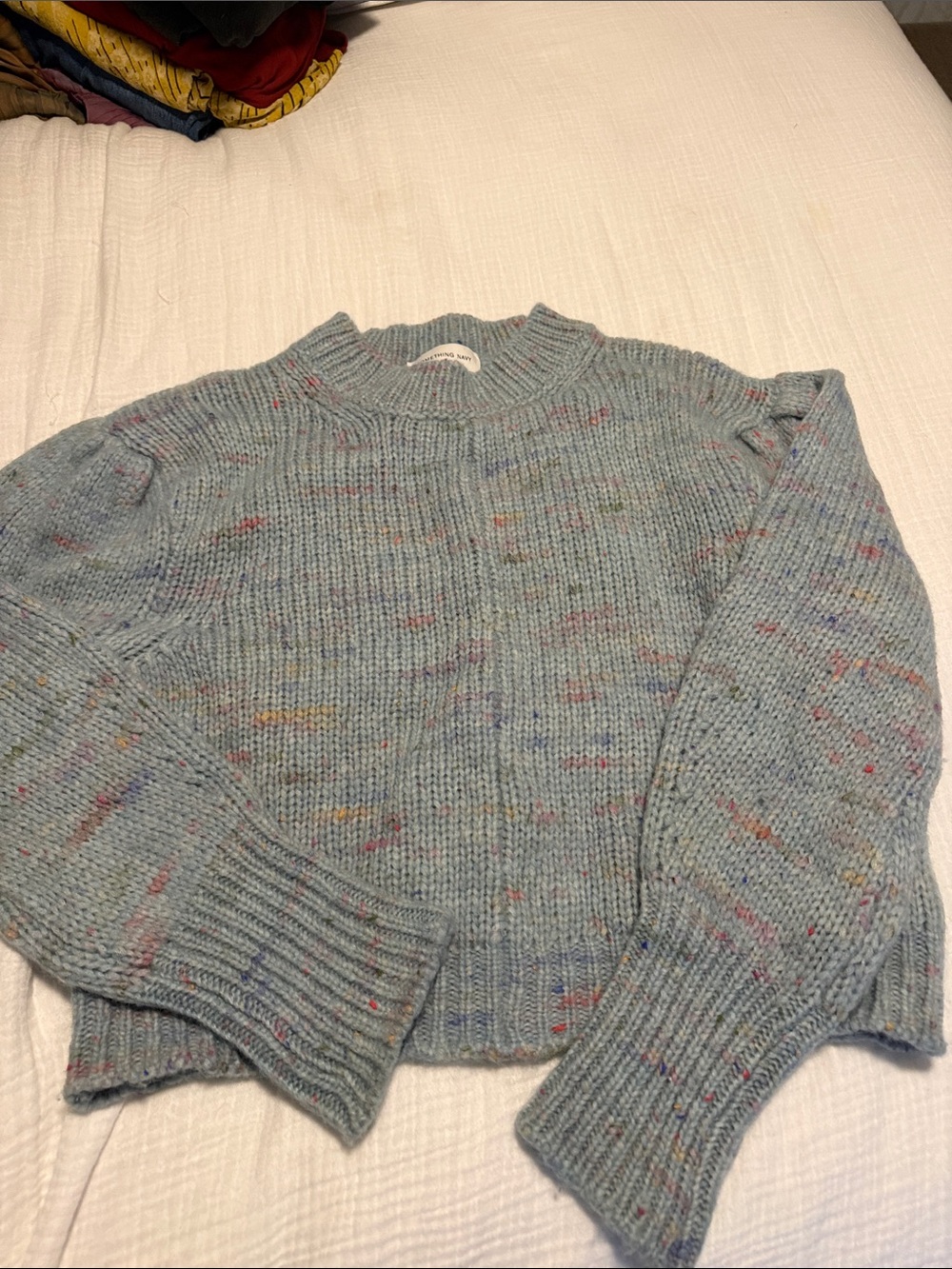 Something Navy Light Blue Speckled Crewneck Sweater